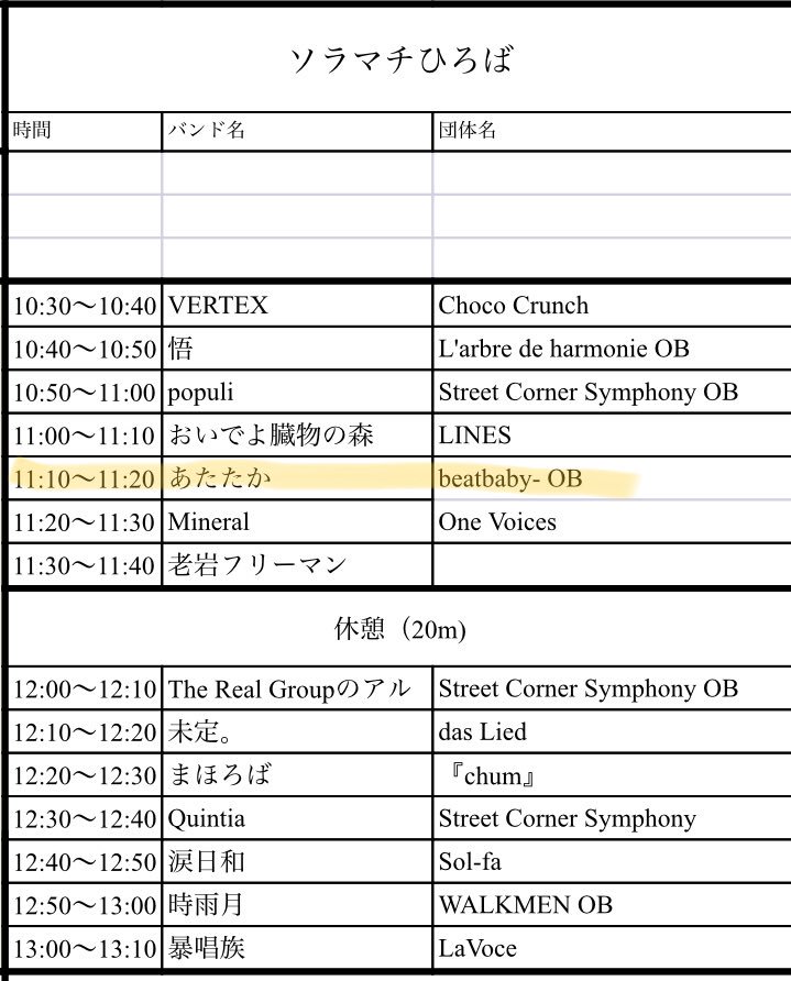 atataka5beat's tweet photo. 【ライブ情報】
ソラマチアカペラストリート12/3(日)に出演します！
時間は11時と早い時間ですが、メインステージなので是非お待ちしてます！

アカペラ聴く(ホットワイン)→ソラマチランチ(生ビール)→アカペラ聴く(缶チューハイ)推奨です。
#ソラマチアカペラストリート 
#アカペラ https://t.co/6gsZNX1scU