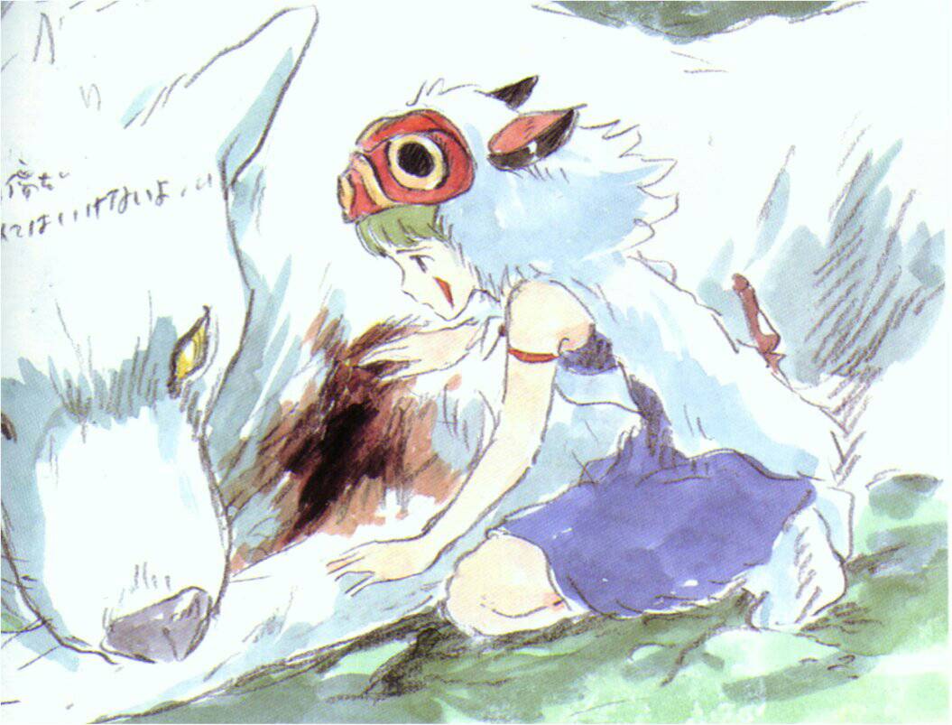 Boceto original a acuarela de 'La Princesa Mononoke' (Hayao Miyazaki, 1997).