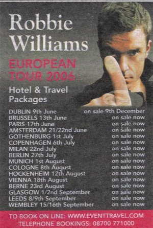 SONYSYNCSHOP's tweet photo. On this day in 2005, @robbiewilliams broke a #GuinnessWorldRecord by selling 1.6 million tickets for his 2006 tour in one day! #SonySyncShop https://t.co/i9UTKUTzZo