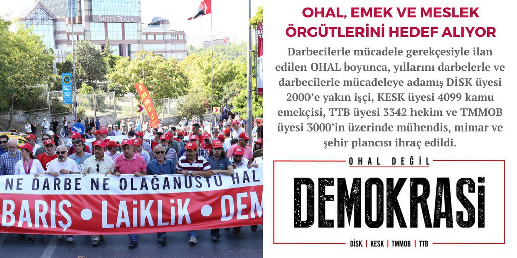 Yıllarca darbecilerle, FETÖcülerle, gericilikle mücadele edenler OHAL fırsatçılığıyla işten atılıyor. Arkadaşlarımız işlerine dönene kadar mücadele edeceğiz!
#OHALdeğilDemokrasi