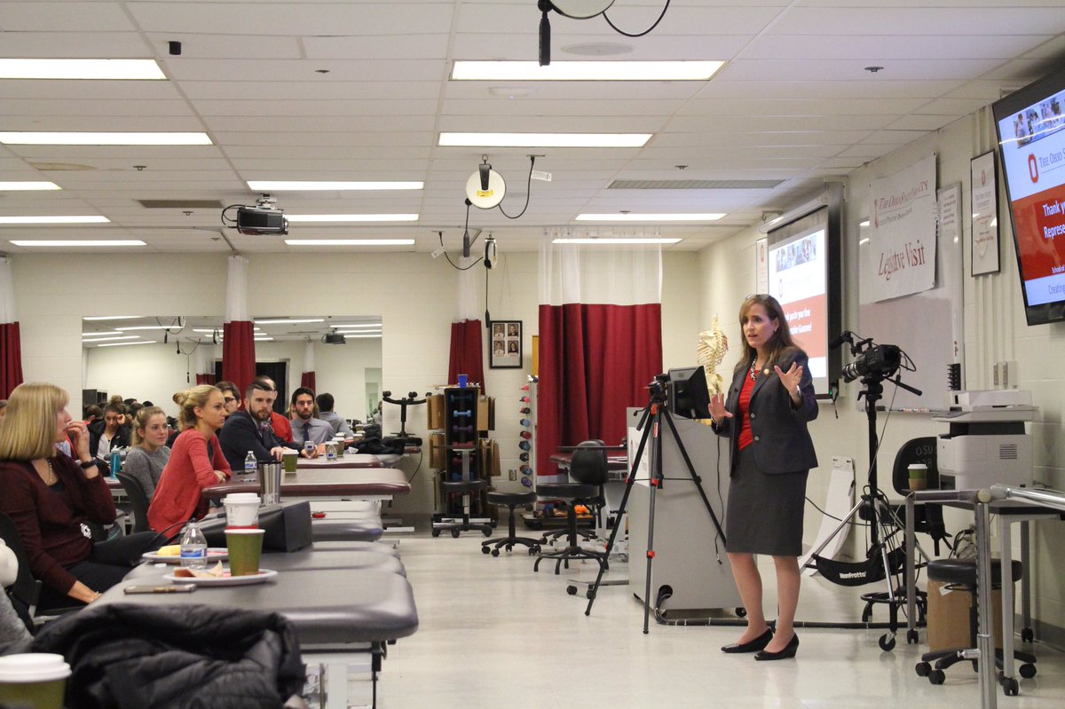 theresagavarone's tweet photo. I was asked to speak to the 2018 @TheOhioStateDPT Class about numerous legislative topics, including my bill, HB 131. I was also took a quick tour of their facility!

Thank you to @Ohio_PT President and OSU Professor Tonya Apke &amp; her class for inviting me! https://t.co/CWfi85kgF6