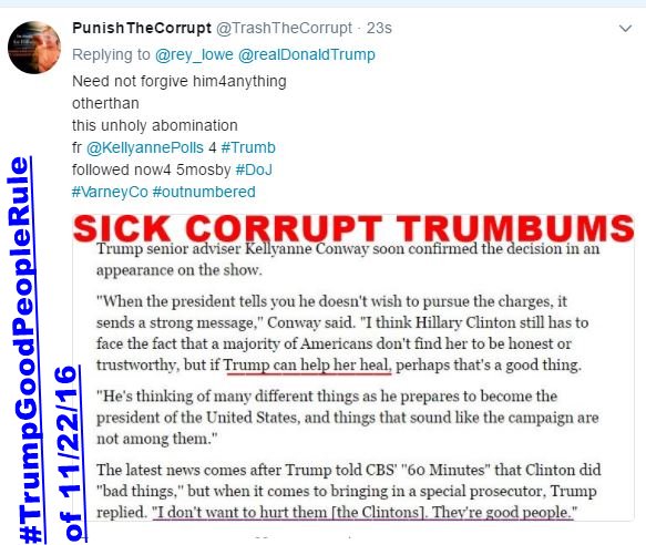 TrashTheCorrupt's tweet photo. @SnakeDefraudsUS @rey_lowe @IndctEliteCrims @WilliamO_Ritez @MuteMediaShame @YankiDoodlCandi @KinMapper @JudgeJeanine @jessebwatters @WattersWorld @SenJohnMcCain @SenJohnKennedy @USAGSessions @TheJusticeDept @POTUS @realDonaldTrump @KellyannePolls @TomCottonAR @SenTedCruz @HappeningNow @SpecialReport @OutnumberedFNC @newtgingrich @TheView @SenateGOP @SenateDems @seanhannity @LouDobbs @FLOTUS @CBSThisMorning @Varneyco @AmericaNewsroom @BillHemmer @SandraSmithFox @GreggJarrett @TuckerCarlson @IngrahamAngle @smerconish @foxandfriends @slayenemy909 @DanHenninger @HARRISFAULKNER @trish_regan @stephenfhayes @edhenry @PhilippeReines @TheFive ∞+325
@POTUS thru corrupt lawyer
#kellyanneconway promised #3Clintons no more investigations
#Sessions has done that
@philippeReines #guilty w/HillaryANDAides of #18USC2071 felonies
#IngrahamAngle #Hannity #Dobbs #Tucker #Varney #VarneyCo #Outnumbered #TheFive @MelissaAFrancis https://t.co/G9VikHKnmn