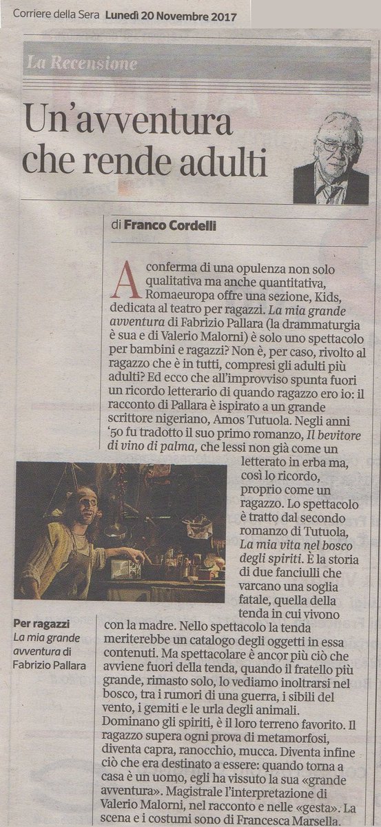 CSSUdine's tweet photo. Un'avventura che rende adulti!
La mia grande avventura di #FabrizioPallara #TeatroDelleApparizioni e @CSSUdine con #ValerioMalorni
applaudito a @Romaeuropa Festival per #REfKids, il Festival dei bambini
#FrancoCordelli @Corriere https://t.co/wPZD7J9i4j