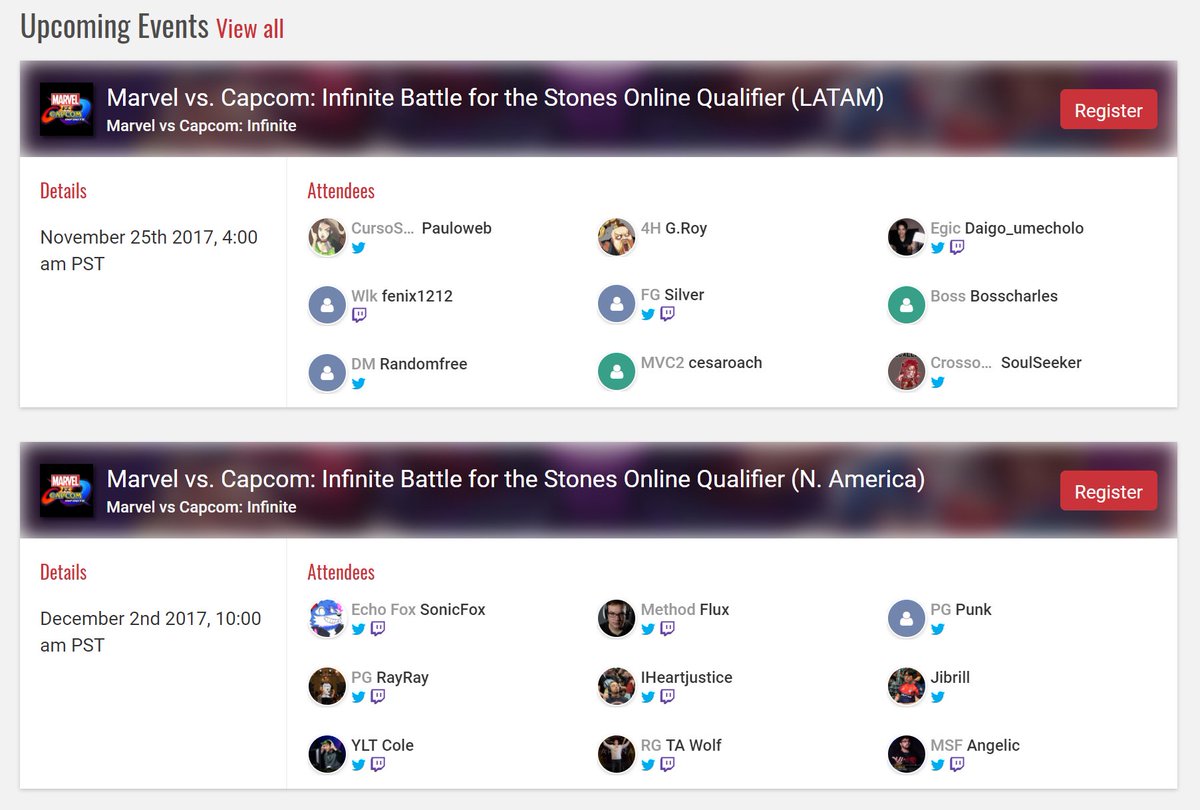 StartGG's tweet photo. Love to play @MarvelVsCapcom Infinite? 

Don't miss your chance to compete in #MvCi #BattleForTheStones Online Qualifiers!

EU 11/18: Champion = @Alioune85
LATAM: 11/25 [Over 50 registered]
NA: 12/02 [Over 350 registered]

https://t.co/EkSFcO5XCD
cc @levelupseries @CapcomFighters https://t.co/g9g3TnQDsg