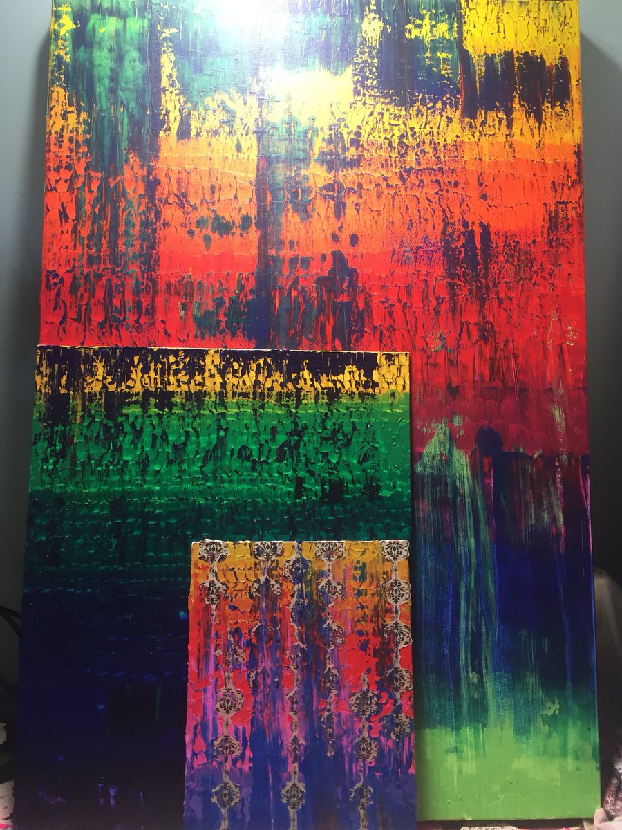 ArtofLynn's tweet photo. Sometime process is everything over product. Feeling satisfied. Ready to go to the grocery store now. #painting #contemporaryart #acrylicpainting #collage #color #letitdry #walkaway #dontcarehowitlooks https://t.co/lxrFBRLMef