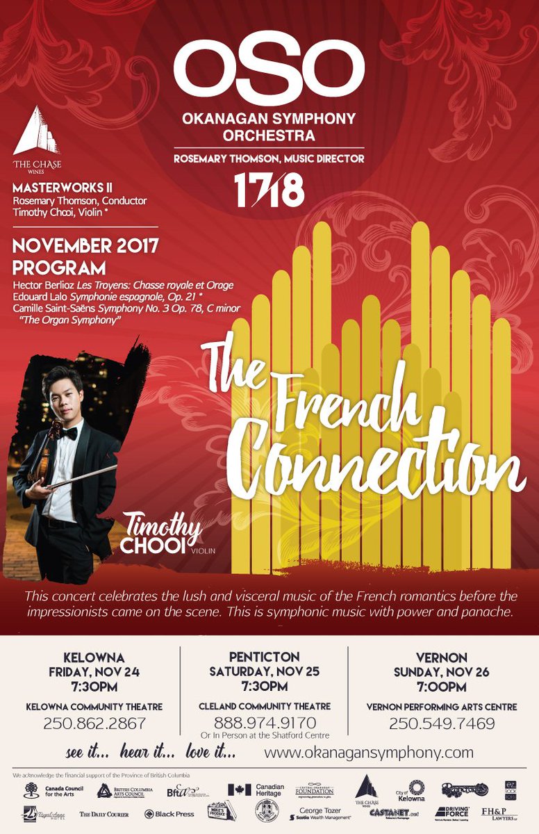 KelownaTickets's tweet photo. Don't miss The French Connection, presented by the @OkSymphonyOrch on Nov 24 at #kelownacommunitytheatre and Nov 25 at the #clelandtheatre in Penticton! Enjoy the beautiful works of #berlioz, #lalo and #saintsaens in this tribute to the #frenchromantics! https://t.co/n3iUGJYglM https://t.co/S1vrzD9YWF