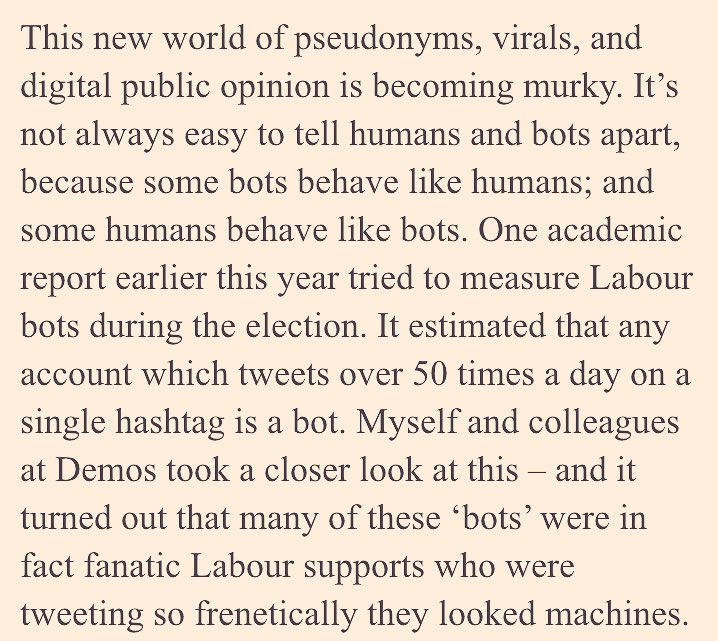 When we looked into it, what appeared to be Labour bots were in fact real people who just loved Corbyn so much they tweeted like machines. blogs.spectator.co.uk/2017/11/can-yo…