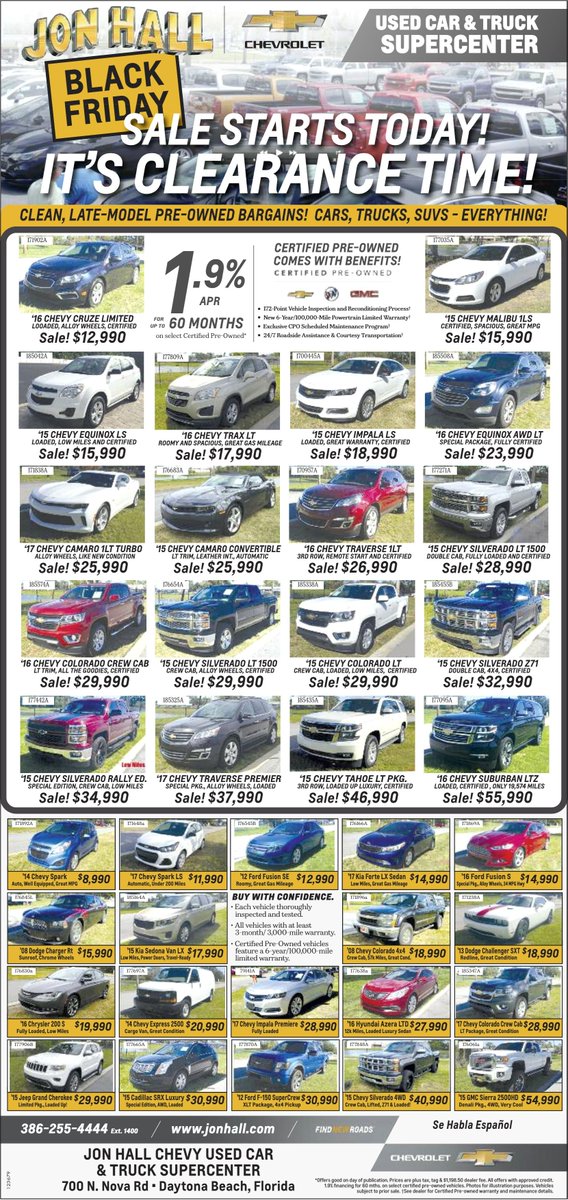 JonHallChevrole's tweet photo. ๐๐BLACK FRIDAY STARTS RIGHT NOW๐๐
We're not waiting for the ๐ฆturkey๐ฆ on this one!
๐คฏCars, Trucks, SUVs!!! It's the clearance of the year!๐คฏ
Come on down to Jon Hall Chevrolet
551 N Nova Rd, Daytona Beach, FL 32114!
#JonHallChevy #FindNewRoads #BlackFridaySale https://t.co/4ZOBN38uEd