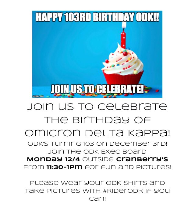 #RiderODK Hello all! Please come out to support ODK as we celebrate the organization’s 103rd birthday!