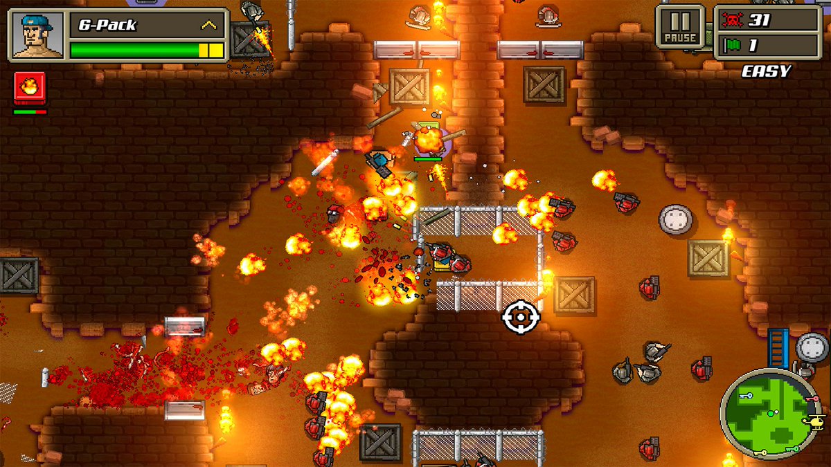 PlayOnJump's tweet photo. Getting completely nuts! This game is crazy as hell and really funny. Testing out machine guns, flamethrowers, rocket launchers and grenades. Awesome. #KickAssCommandos #indiegame #pcgaming https://t.co/Or0JhZ8zP8