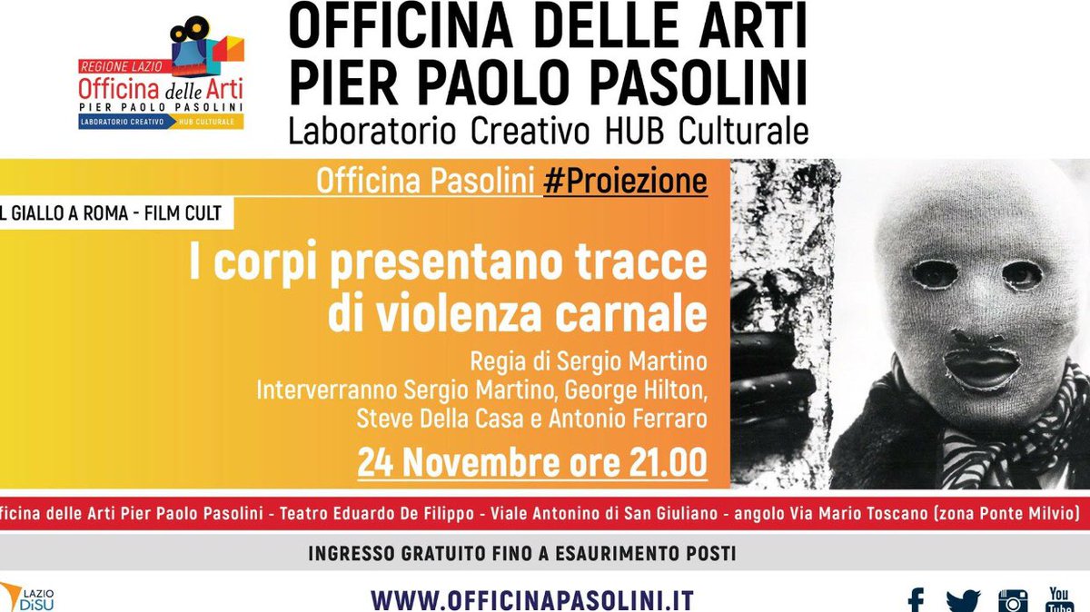 #hubculturale <a href="/OfficinPasolini/">Officina Pasolini</a> #freeentry #proiezione #stevedellacasa #georgehilton #antonioferraro 24 nov ore21