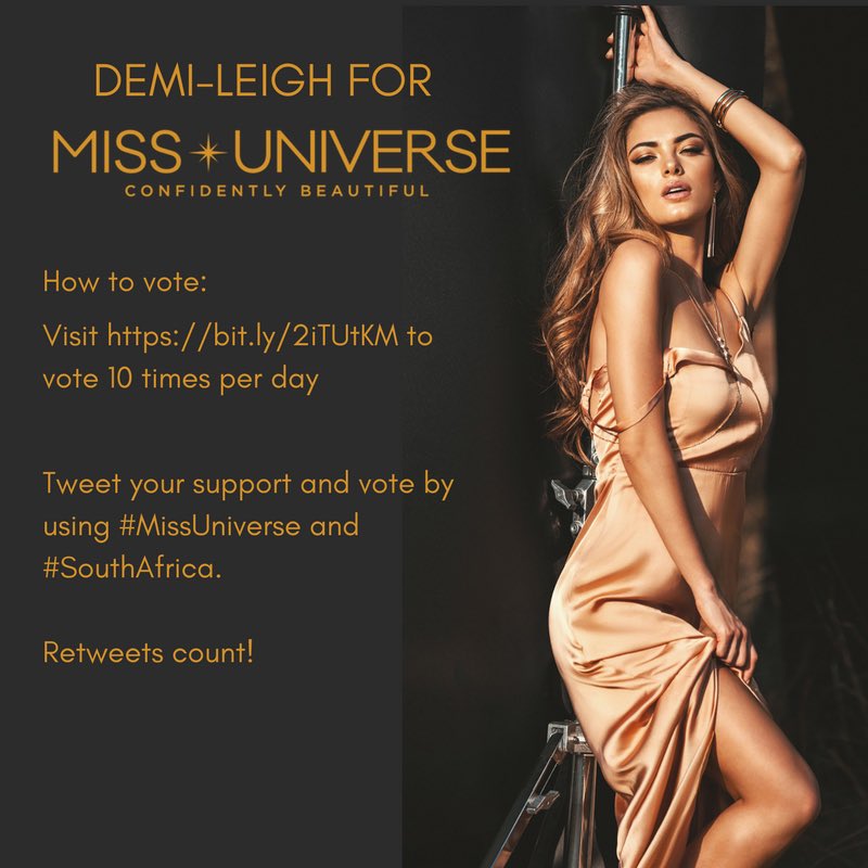 This women is so worthy of the crown! Use #missuniverse and #southafrica to vote for her. Retweets count 👑 @DemiLeighNP