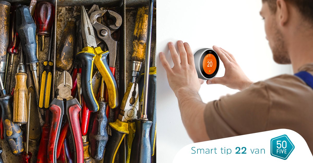 Al jaren je gereedschapskist niet aangeraakt? Geen zorgen, bij de Slimme thermostaat van Nest zit gratis installatie! Bekijk 'em hier: 50five.nl/nest-gratis-in…