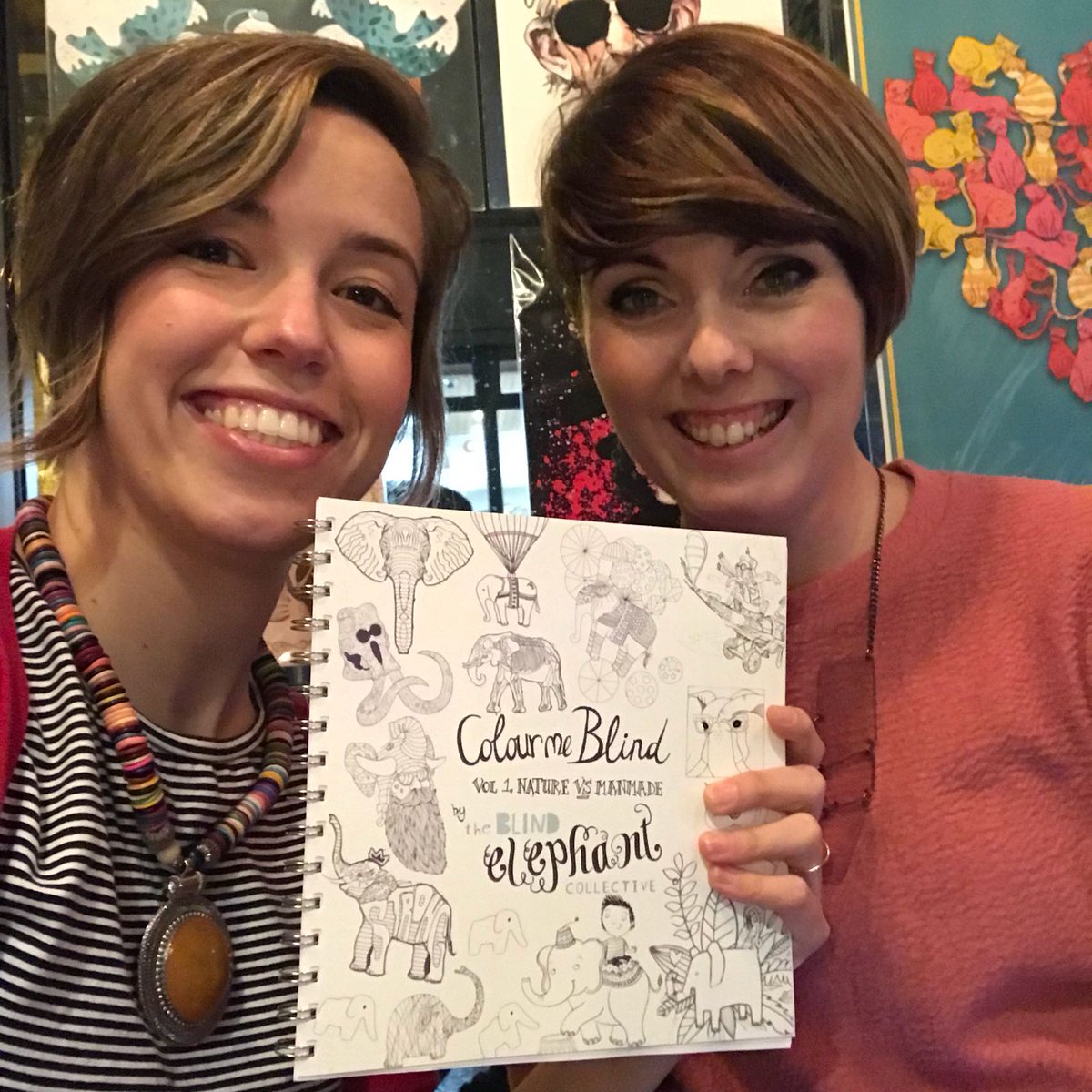 beicollective's tweet photo. Wayhey! Two Original Elephants, @JessTobinArt & @tarsilakruse at #ColourMeBlind launch. https://t.co/sPibeGotSI