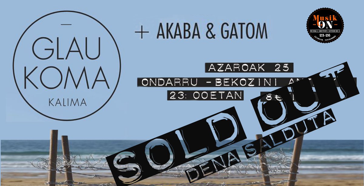 kulturalive's tweet photo. Zuzeneko musikaz beteta dator #MusikOn2017
Musik On 2017 llega repleto de #música en directo
@Glaukomaband + AKABA & GATOM sarrerak agortuta / sold out! @beikozini #Ondarroa #sarrearkagortuta #soldout #Musikon #kontzertuak #conciertos #musika #music https://t.co/AVjOv95LxC