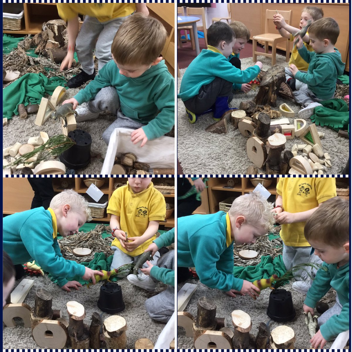 StSerfsPS's tweet photo. Nursery learners were using books to research names of familiar dinosaurs p, they then matched the dinosaurs to the ones we correctly identified in the books. It was then decided a castle would be built,loose parts were used for doors and windows. #imaginationisthekey 1/2 https://t.co/4fR6V2pW3p