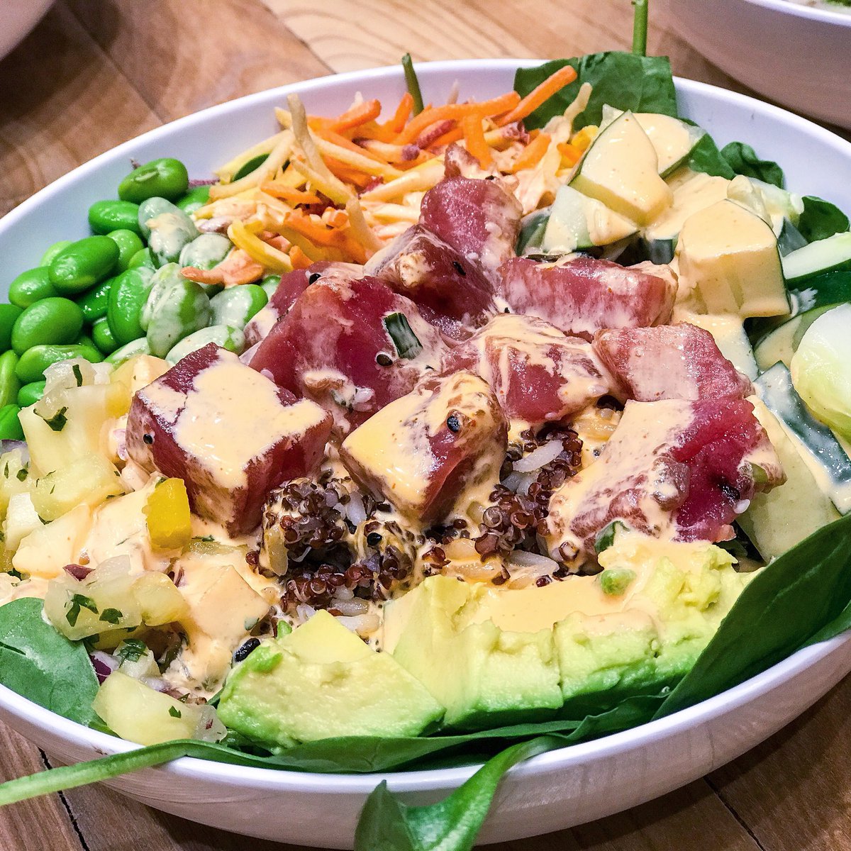 EpicureanChron's tweet photo. The Island Poké from @saladsUP is something we’d come back for on the regular. Fresh, healthy, AND delicious! 🥗🐟🥑🥗
#sponsored #ad #saladsup #supmadison #ecmadison https://t.co/mdBqYFH0S3