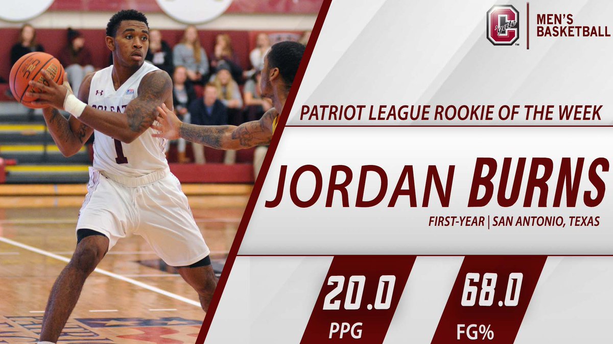 ColgateMBB's tweet photo. Introducing the @PatriotLeague Rookie of the Week...our very own Jordan Burns! 💯 #GoGate 

READ ➡️ https://t.co/rLH76bodWr https://t.co/YDydLxCznb