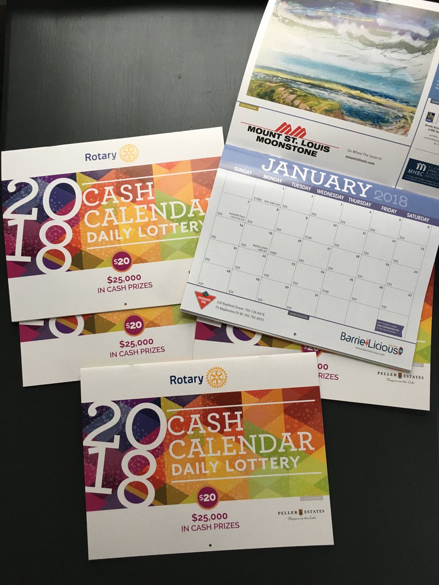 We have Cash Calendars for sale! Calendars are $20 with proceeds supporting local community projects and organizations. Call us at the Centre 705.721.5437 to purchase your calendar and the chance to win! Daily draws and $25,000 in cash prizes. #RotaryBarrieHuronia #supportlocal