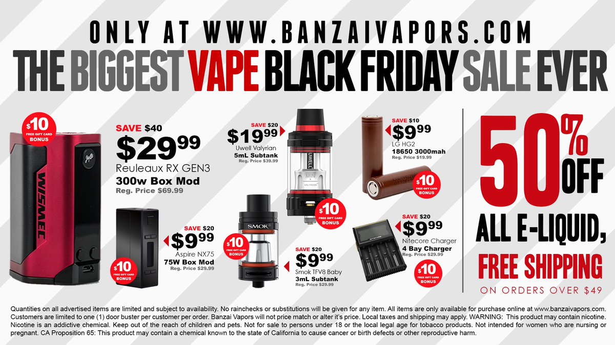 USVAPECO's tweet photo. Retweet to win $100 gift card to https://t.co/HvZQVBJPA7 ends 11/27 
Winner picked 11/28 #BlackFriday https://t.co/sq82fgcd3A