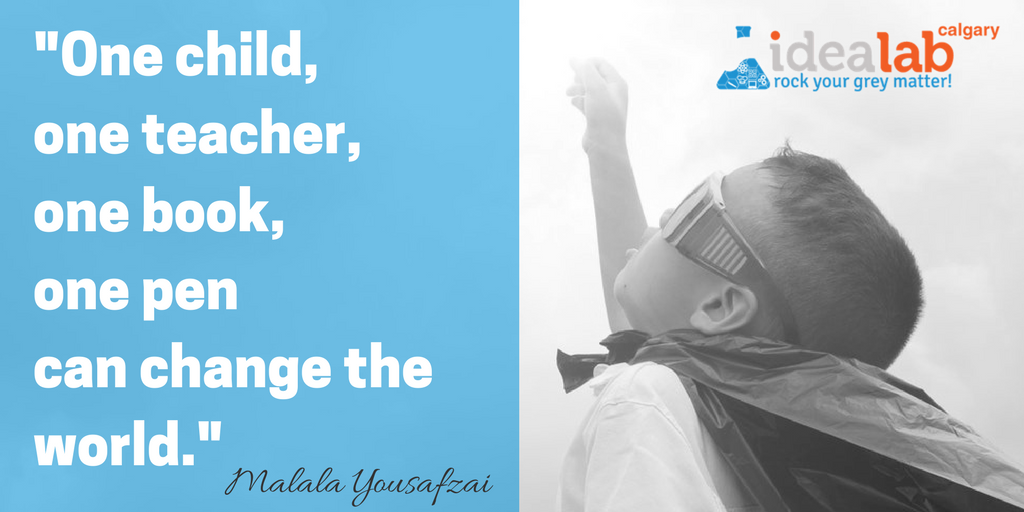 Idealab_Calgary's tweet photo. “One child,
one teacher,
one book,
one pen
can change the world."
Malala Yousafzai - 2014 Nobel Peace Price
#WorldChildrensDay #idealabkidsyyc #IdeaLabKidsCalgary https://t.co/rvvaJwJDbB