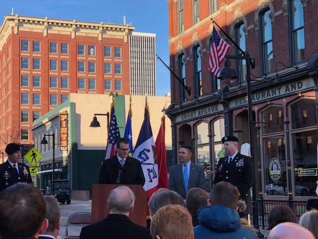 Doextra's tweet photo. Celebrating flying the Kosovo flag next to the US and IA flags in #DSMUSA for the first time! Congrats @KosovoinUS! Proud to share Court Avenue Business Suites with you. https://t.co/3NRurBFCxu