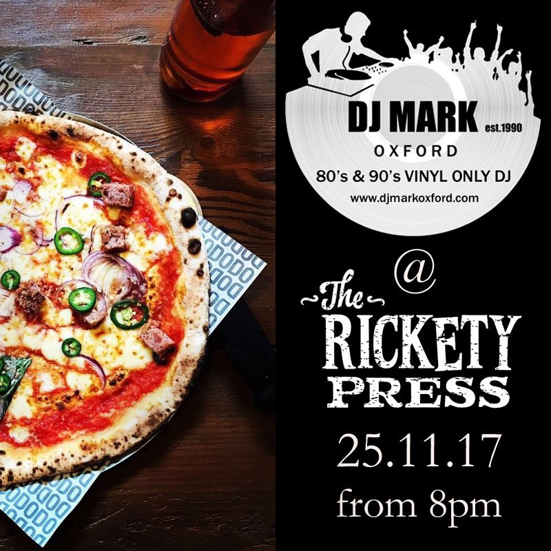 Enjoy great food &amp; drink while I play the Old School tunes <a href="/RicketyPress/">The Rickety Press</a> this Saturday!