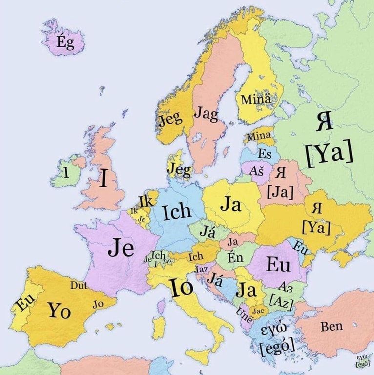 Amazing_Maps's tweet photo. The pronoun 'I' across Europe https://t.co/XHt1EEtHWW