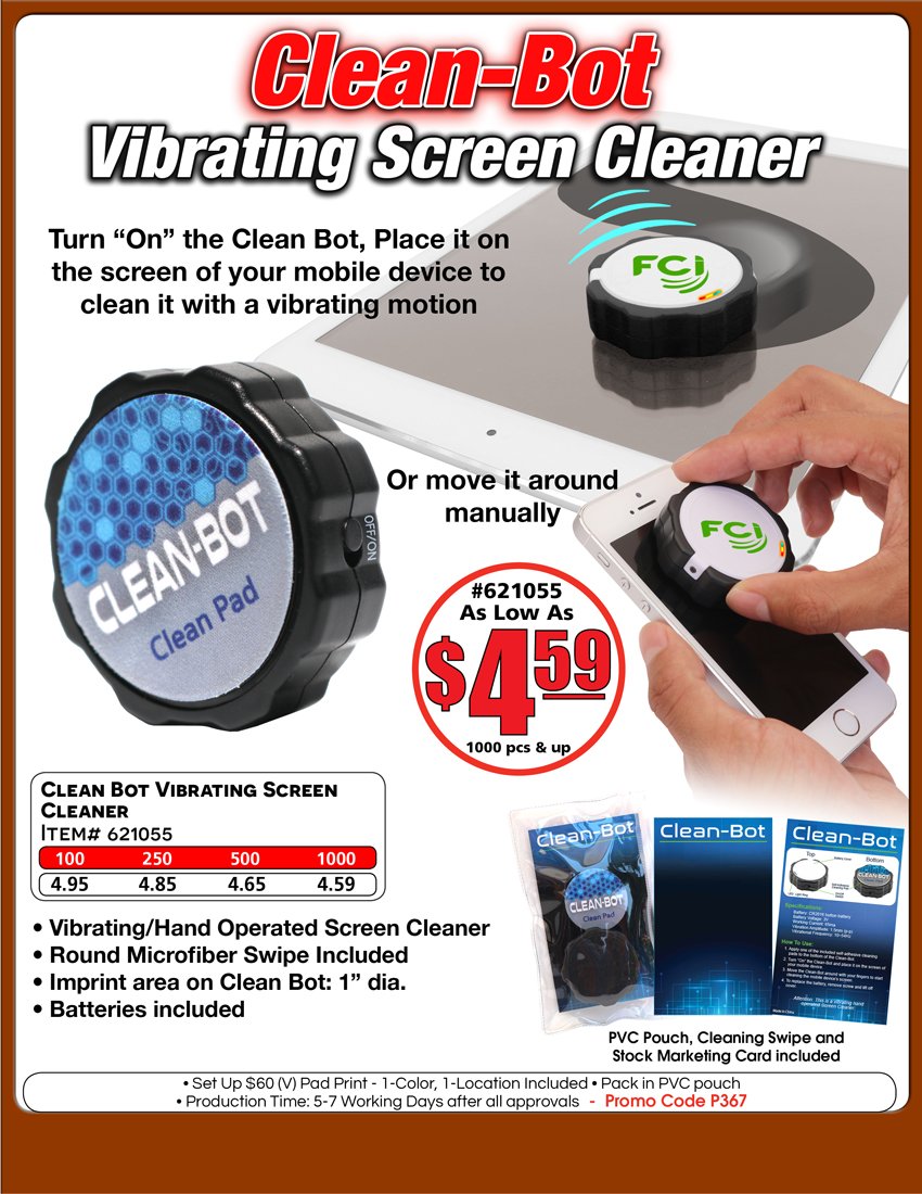 shannonpedder's tweet image. NEW #CleanBot vibrating #ScreenCleaner for #phone or #tablet
#BrandCreative #logo #swag #tech #promotionalproducts