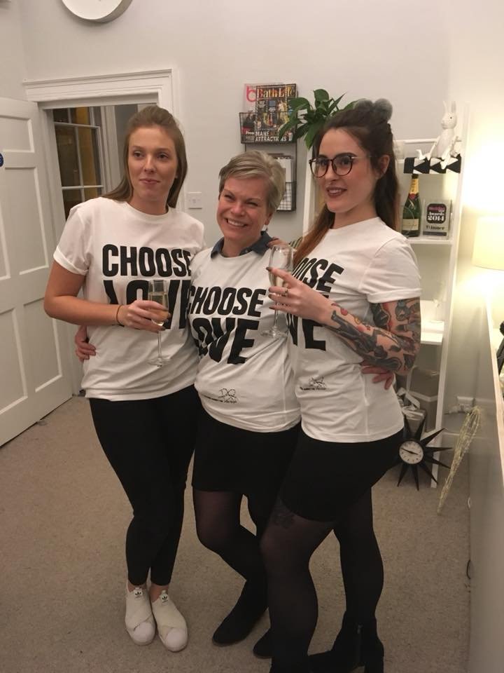 chooselove's tweet photo. Thank you to the team at @prezola for raising funds for us with a swishing evening last week. Loving this photo of the ladies in their #chooselove tees. Get yours on @ASOS https://t.co/goxKNuDEpX