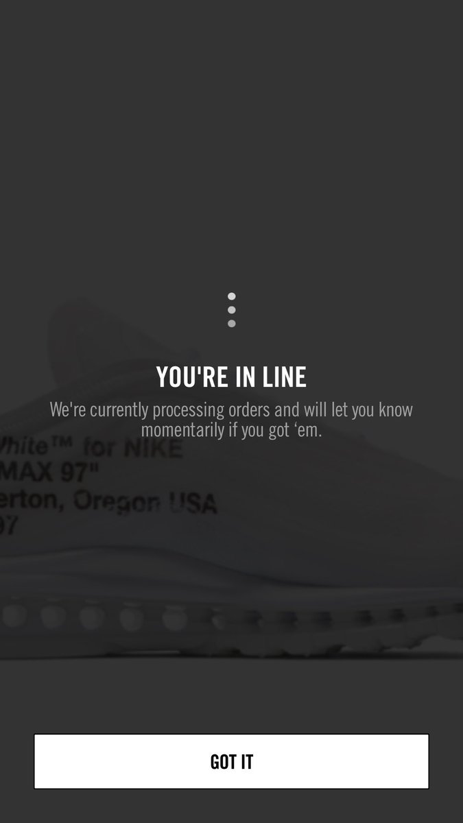 2:30:09: In line.                                               2:40:15: Sorry sold out.                                Think I have a better chance becoming a celebrity and getting gifted 6 weeks before they drop. <a href="/Nike/">Nike</a> <a href="/nikestore/">Nike.com</a> <a href="/virgilabloh/">virgil abloh</a>