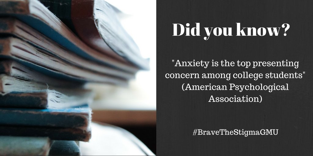 BraveTheStigma's tweet photo. Did I submit my work on time? Did I close the door when I left the house? What if I don’t pass? Anxiety is a #mentalillness that's more common than you think, and it helps to know you aren’t the only one. So, let’s talk about it and #BraveTheStigmaGMU! #mimspr https://t.co/RnFlpQWvjE