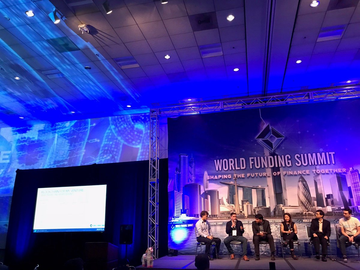 FundingSummit's tweet photo. Andrew Dix moderating a panel "#Blockchain for my venture" @FundingSummit "I would love to see FB disrupted" @crowdfundinside #WFSLA #fintech #finance #ICO #crypto #startup #future https://t.co/XS5Ls7coAl