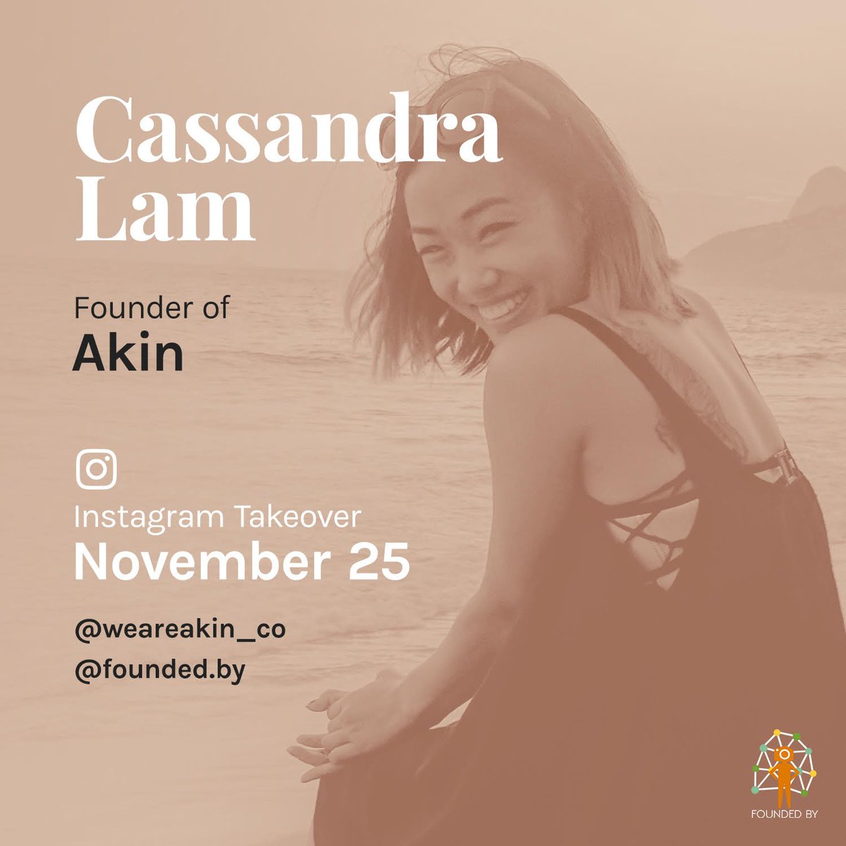 founded_by's tweet photo. Saturday, Cassandra Lam will do an Instagram Stories takeover and we're excited to learn more about Akin! https://t.co/OFF8QoXg1J