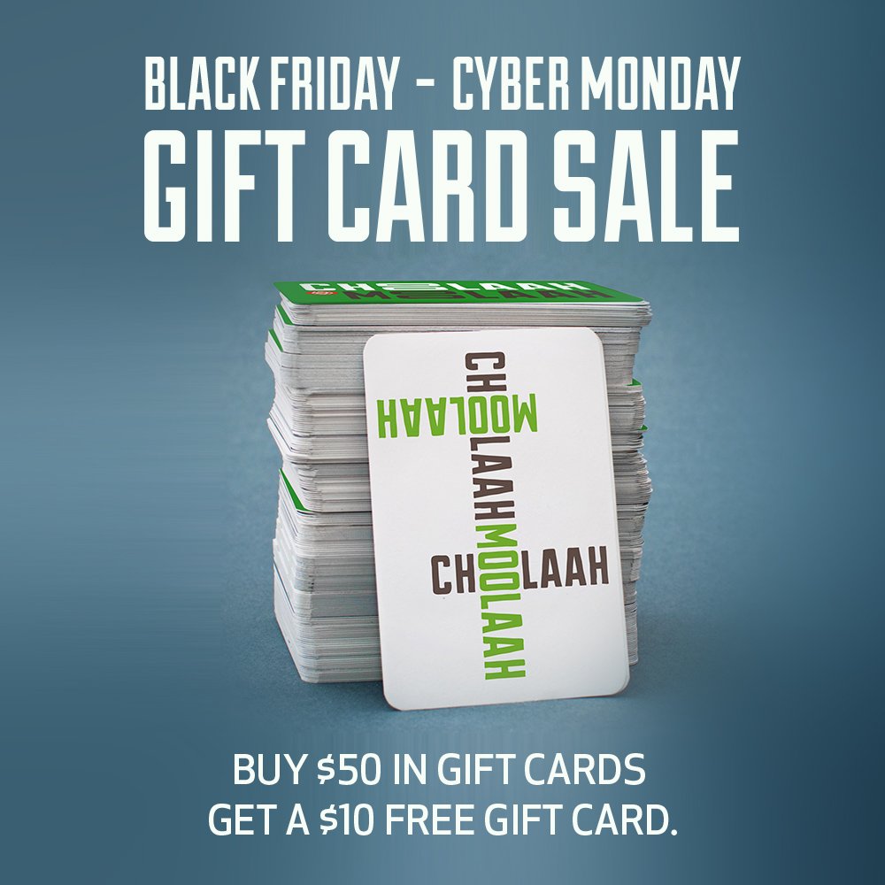 choolaahsterlng's tweet photo. Black Friday marks the unofficial start of the season for giving (and getting). This Black Friday through Cyber Monday, receive a FREE $10 gift card for every $50 in gift cards you purchase. #ThanksForGiving #YumForAll https://t.co/Sf265jYIW7