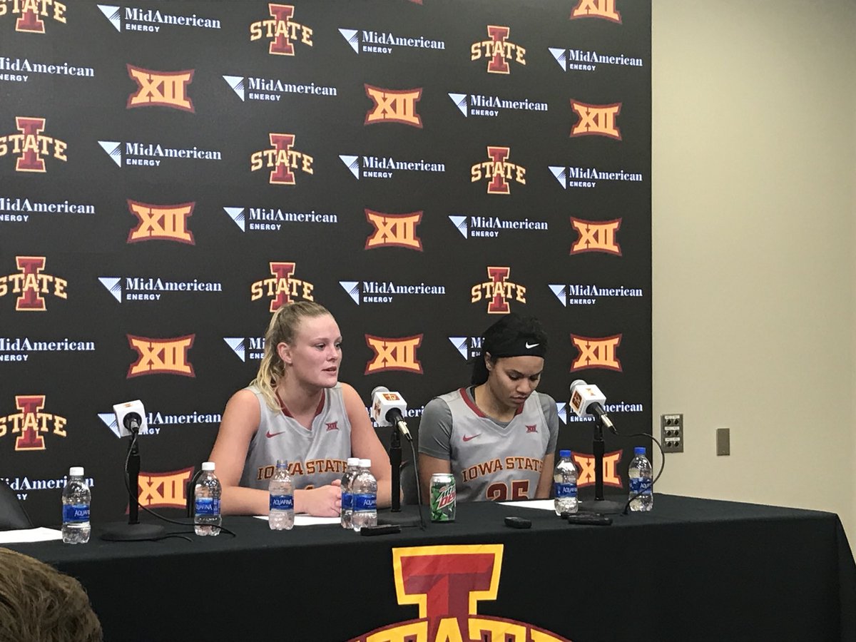 CycloneWBB's tweet photo. .@em_wise10 and @Kristin__Scott speak with the media after tonight’s win. #ImpactFreshmen #Cyclones https://t.co/UirUNJk1Xy