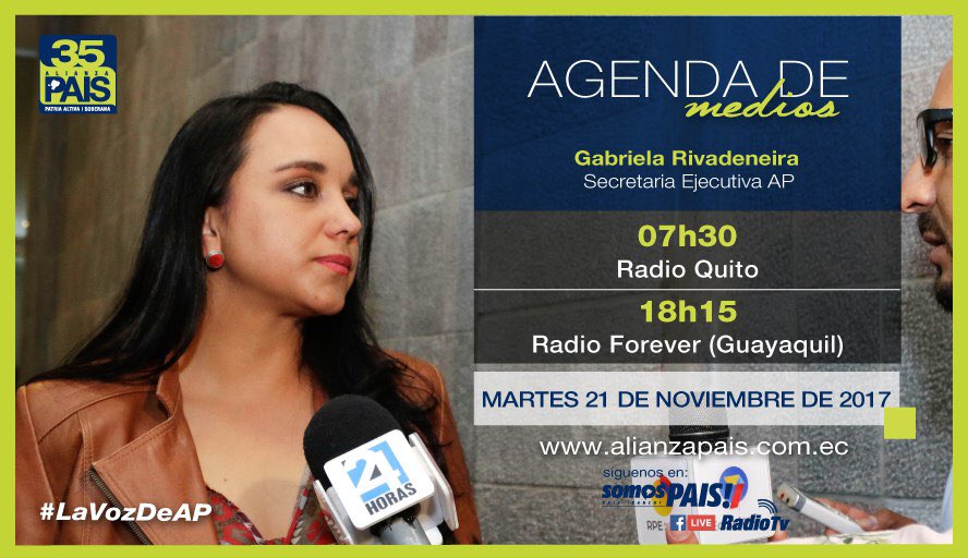 35MOVER's tweet photo. Esta es la agenda de medios de la Secretaria Ejecutiva de Alianza @35PAIS @GabrielaEsPais. Síguela por @SomosPAISRTV en https://t.co/9yg3zbK0p0 #LaVozDeAP https://t.co/sHJHTcxJCF
