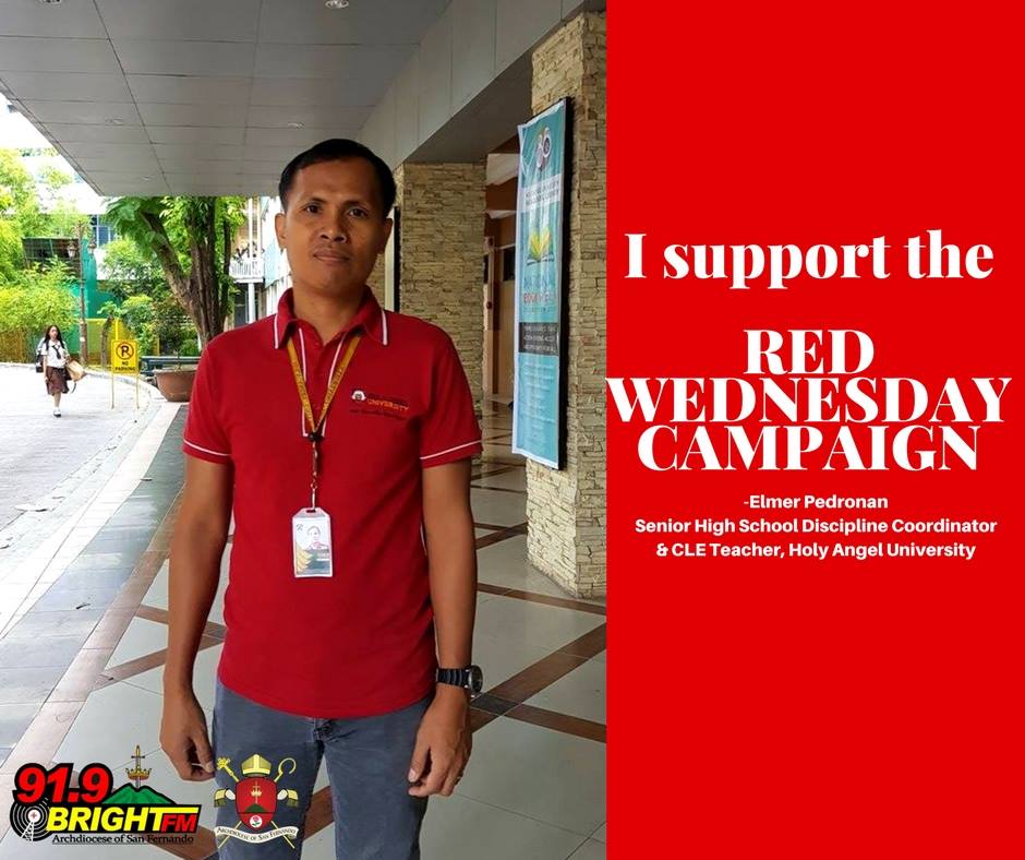 radio_asf's tweet photo. Mr. Elmer Pedronan of Holy Angel University, supports the Red Wednesday Campaign.
#RedWednesday
#RedWednesdayPH
#RedWednesdayASF https://t.co/Ljbuzaa0on