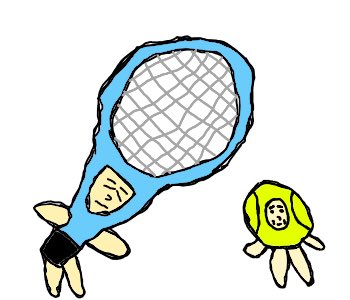 ガハクーン画伯 キグルーミンさん テニスラケットとボール テニス テニスラケット テニスボール Tennis Tennisball Tennisracket 着ぐるみ Animalsuit お試し投稿 画伯 イラスト ゆるキャラ ゆるい ゆるカワ キモカワ ブサカワ 可愛い