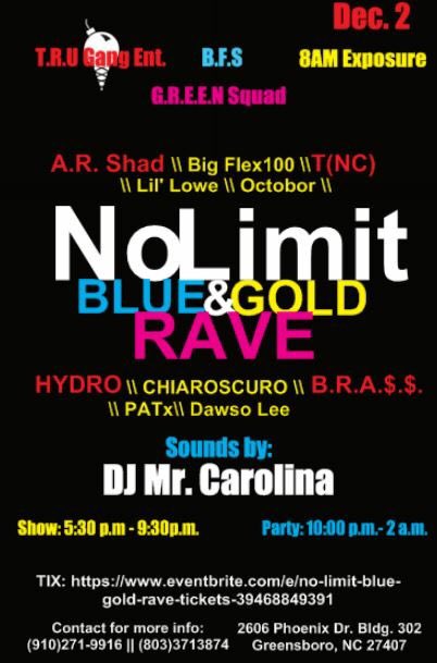 Ninjapendent's tweet photo. Dec 2nd #BlueandGoldRave #TruGang Event 🔥🔥🔥UNCG &amp; A&amp;T EDM Event!!! #8amexposure #EDM #UNCG #NCAT #liveperformance #TRAP #BASS https://t.co/FBgcenjKry