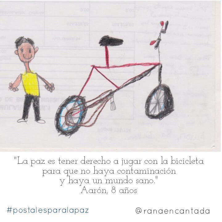 ranaencantada's tweet photo. Uno de los derechos favoritos de Aarón es jugar, ir en bici y no contaminar.
¿Y el tuyo?
#postalesparalapaz
#CDN28 https://t.co/7YJjatCtcC