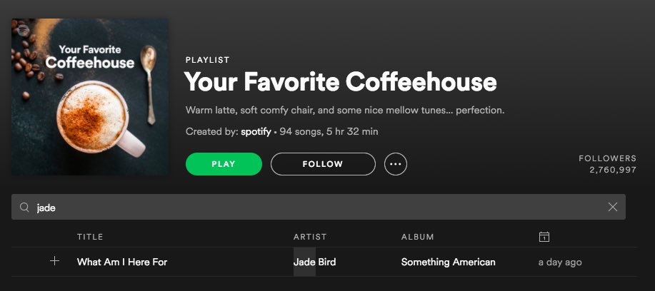 JadeBirdMusic's tweet photo. The QUEEN of tea is now in the “Coffeehouse” playlist. #itstakeovertime 😂☕️ @Spotify https://t.co/cxBx3aRPuY https://t.co/52xwF4hOp7