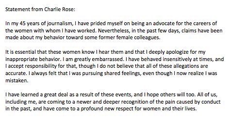 realKrisCruz's tweet photo. #BREAKING: @CBSNews suspended Charlie Rose &amp; @PBS halted production and distribution of show due to sexual harassment report.

Statement from Charlie Rose: https://t.co/PH93oXWOvS