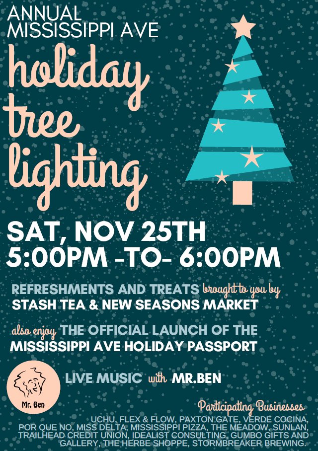 TrailheadCU's tweet photo. Annual #treelighting ceremony on @MissAvePDX is this weekend! Enjoy #free treats + teas + live music + more! #PDX #HappyHolidays https://t.co/wXahBdknDe