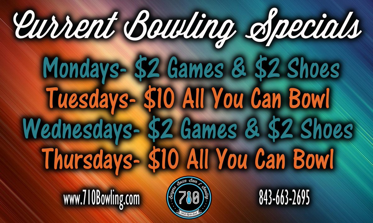 710NMB's tweet photo. Check out our current bowling specials below! 

#MyrtleBeachBowling #grandstrand #bowlmyrtlebeach #bowlSC #BESOCIAL #FuninMyrtleBeach #MyrtleBeach #NorthMyrtleBeach https://t.co/6mUErH1EZZ