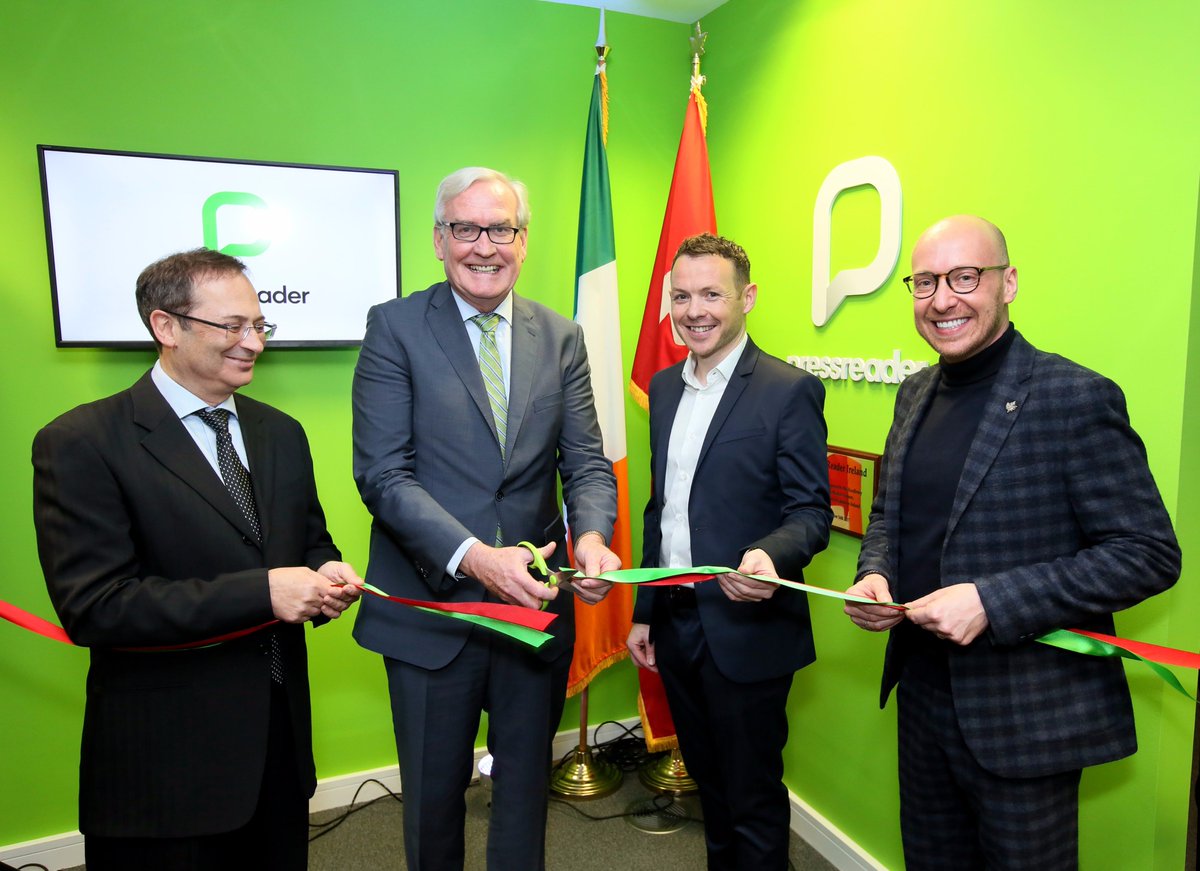 PressReader's tweet photo. A big thank you to Canadian Ambassador to Ireland, @KVickers, @MelissaMOConnor from @IDAIRELAND, and all our amazing guests who celebrated our Ireland office opening with us. https://t.co/mRDMfQlUh5