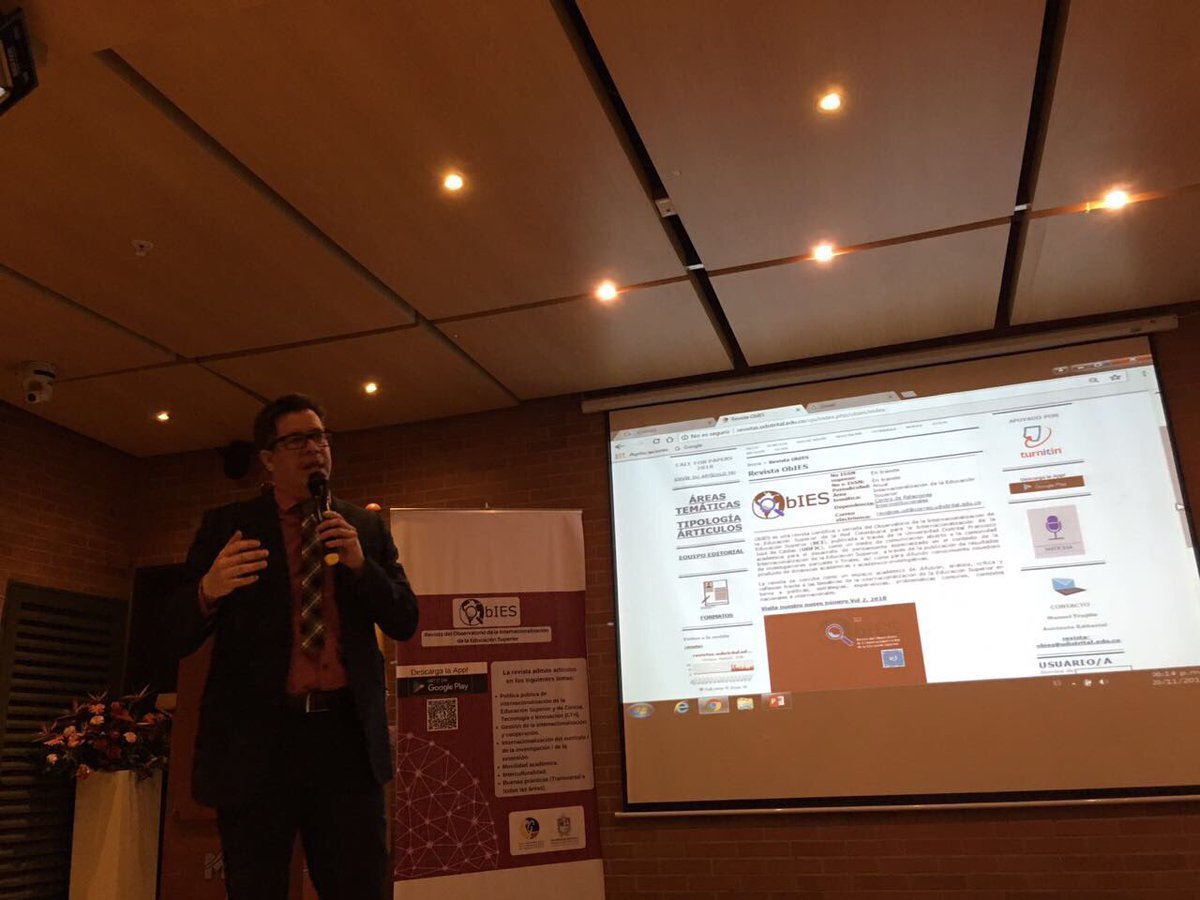 udistrital's tweet photo. #Internacionalizacion Hoy la Universidad Distrital se destaca con el lanzamiento de la Revista Científica ObIES Vol. 2 en el marco de la asamblea anual de la Red Colombiana para la Internacionalización de la Educación Superior en #LACHEC 2017 en Medellín https://t.co/c0PIbPH5FQ