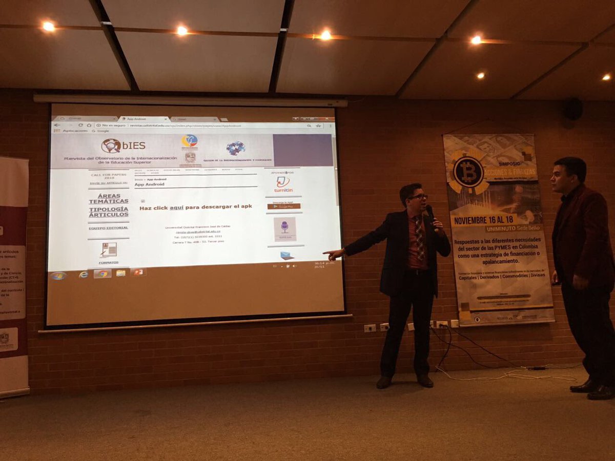 udistrital's tweet photo. #Internacionalizacion Hoy la Universidad Distrital se destaca con el lanzamiento de la Revista Científica ObIES Vol. 2 en el marco de la asamblea anual de la Red Colombiana para la Internacionalización de la Educación Superior en #LACHEC 2017 en Medellín https://t.co/c0PIbPH5FQ
