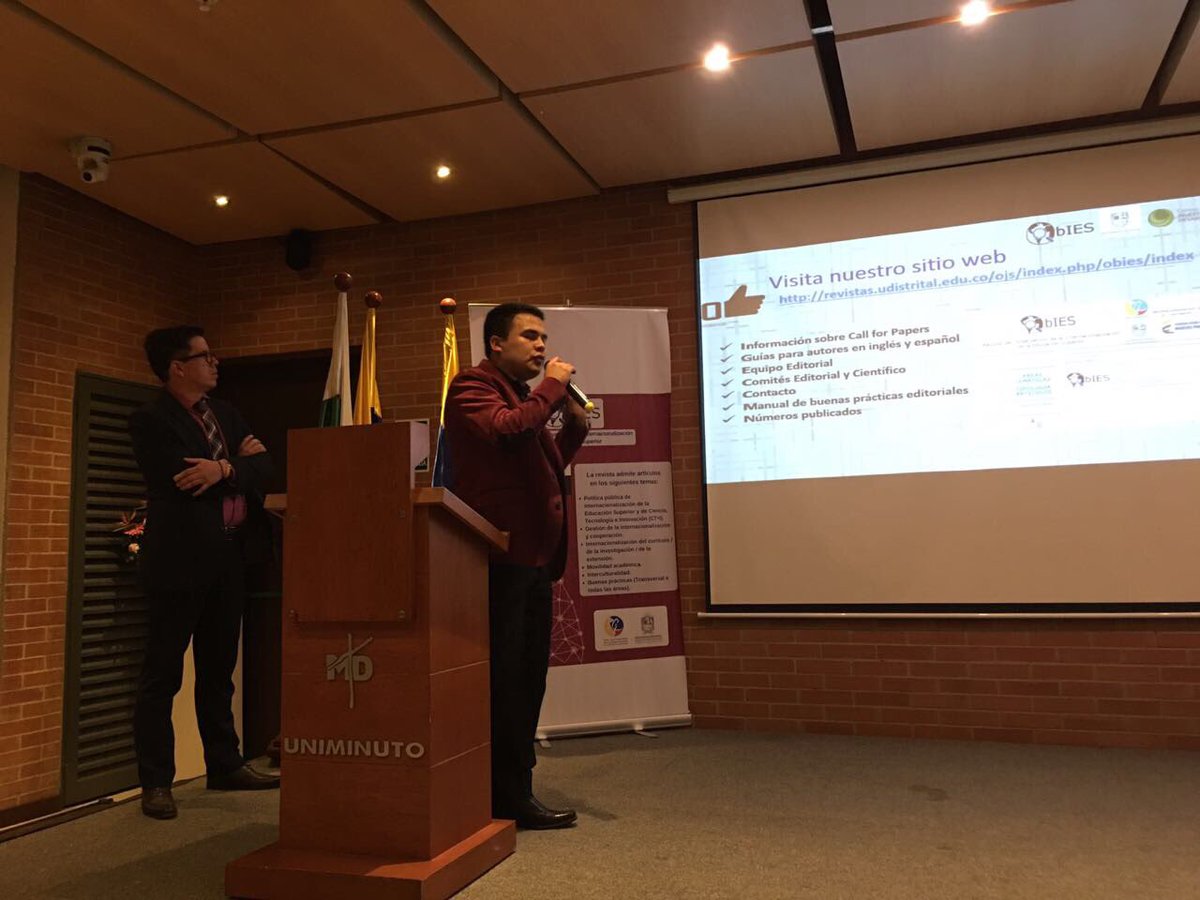 udistrital's tweet photo. #Internacionalizacion Hoy la Universidad Distrital se destaca con el lanzamiento de la Revista Científica ObIES Vol. 2 en el marco de la asamblea anual de la Red Colombiana para la Internacionalización de la Educación Superior en #LACHEC 2017 en Medellín https://t.co/c0PIbPH5FQ
