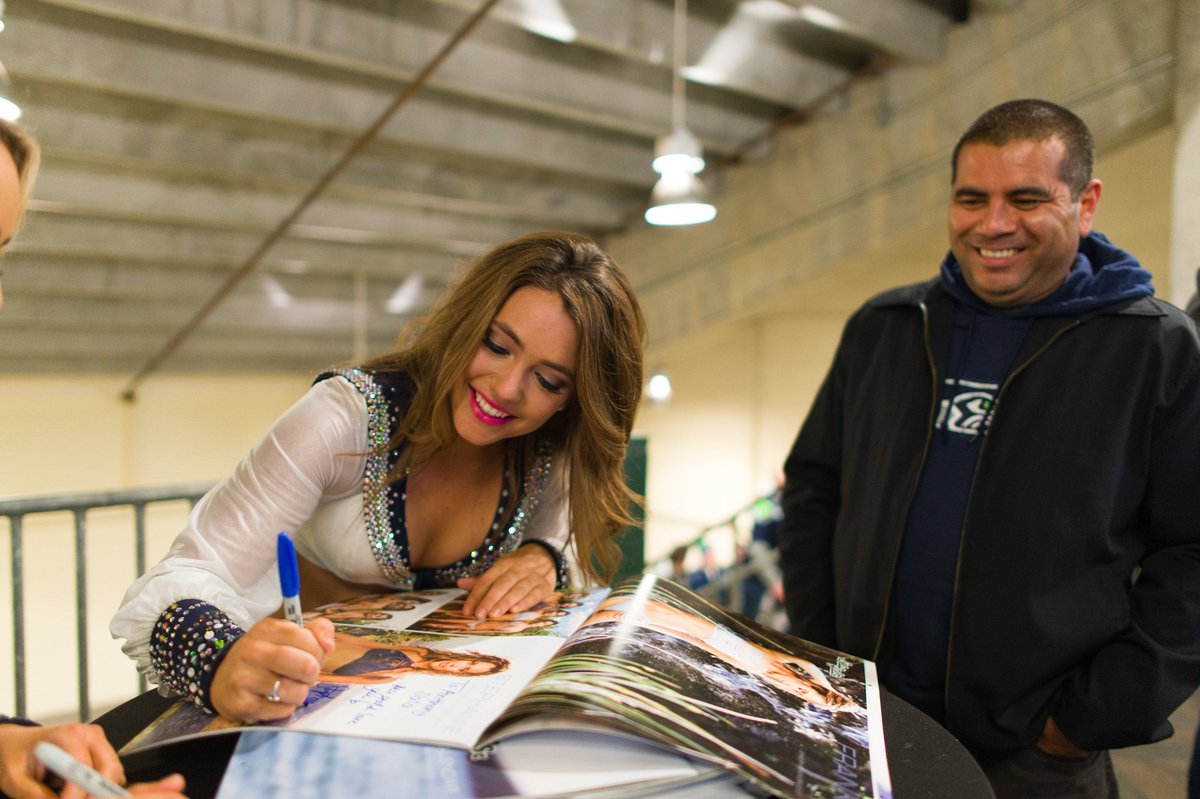 Make sure you stop by the Brougham Beer Hall to get your own <a href="/TheSeaGals/">Seahawks Dancers</a> calendar! #ATLvsSEA, #GoHawks #WeAre12